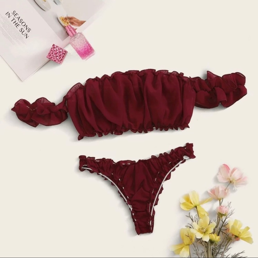 Frill Trim Bardot Lingerie Set